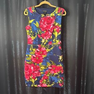 Floral Sleeveless Dress - Red and Blue
